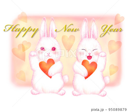卯年年賀状素材_招きウサギ_Happynewyear_ハート 95089879