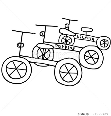 駐輪場に停まっている自転車の線画イラスト 駐輪場に停まっている自転車の線画イラスト 95090589