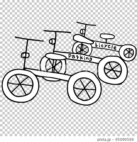 駐輪場に停まっている自転車の線画イラスト 駐輪場に停まっている自転車の線画イラスト 95090589
