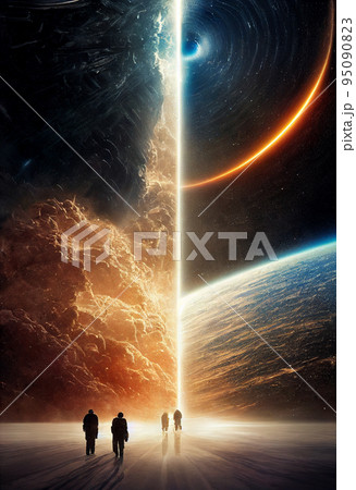 Concept art illustration of interstellar astronauts beyond space and time in universe 95090823