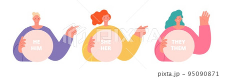 Three genders pronoun, self identification of human. Various gender, male female and non binary person, lgbtq rights Three genders pronoun, self identification of human. Various gender, male female and non binary person, lgbtq rights 95090871