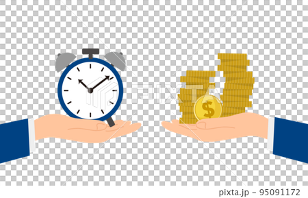 Illustration holding a clock and money in hand, image of time and money, vector Illustration holding a clock and money in hand, image of time and money, vector 95091172