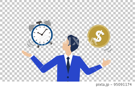 處理時鐘和金錢的人的插圖,時間和金錢的圖像,矢量 處理時鐘和金錢的人的插圖,時間和金錢的圖像,矢量 95091174