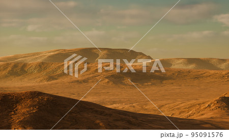 Sunset over the sand dunes in the desert Sunset over the sand dunes in the desert 95091576