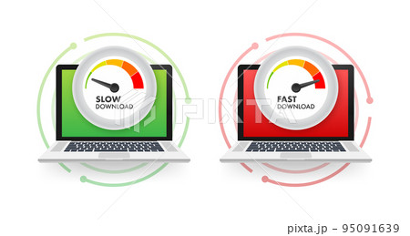Speedometers with slow and fast download. Vector stock illustration. 95091639