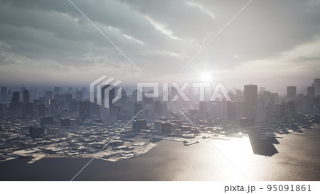 skyline aerial view at sunset with skyscrapers 95091861