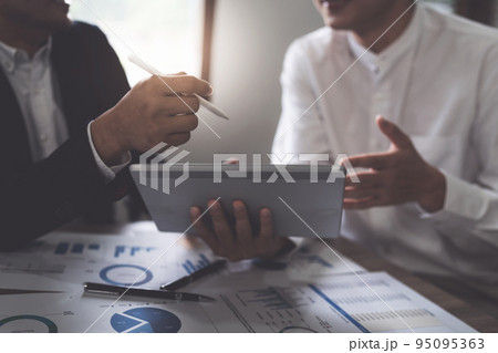 Group of IT consultant working by tablet and management big data and analyze financial document of company 95095363