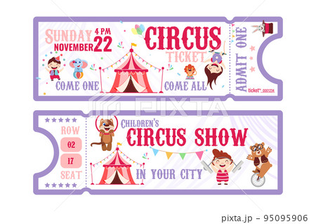 Circus ticket pass with animal artists, strongman, acrobat and juggler 95095906