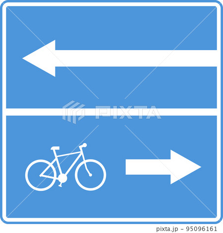 A bicycle with an arrow on a blue background. 95096161