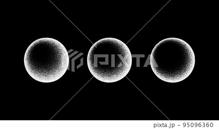 Circle grain texture set. Radial faded noise gradient collection. Round grunge shape. Speckles and particles textured background. Dotted print wallpaper. Vector 95096360