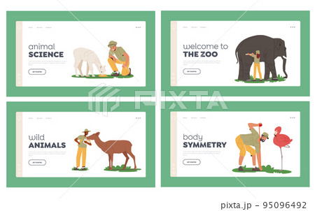 Zoologist Work Landing Page Template Set. Characters Study Animals in Natural Habitat. Scientists Explore Animals Zoologist Work Landing Page Template Set. Characters Study Animals in Natural Habitat. Scientists Explore Animals 95096492