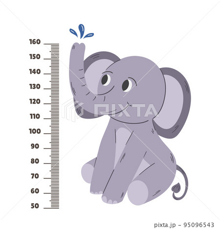 Kids Centimeter Scale With Elephant. Height Meter With Funny Cartoon African Animal And Growth Chart For Children 95096543