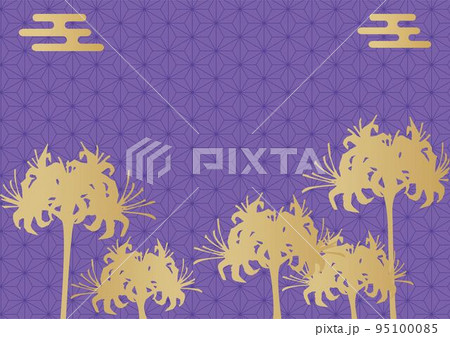 彼岸花のシルエットの和風背景イラスト　和柄　秋　フレーム　コピースペース　イラスト素材 95100085