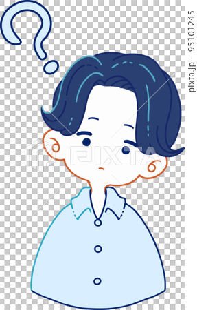 Illustration of a person who does not understand the intention and tilts his head 95101245