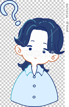 Illustration of a person who does not understand the intention and tilts his head 95101248