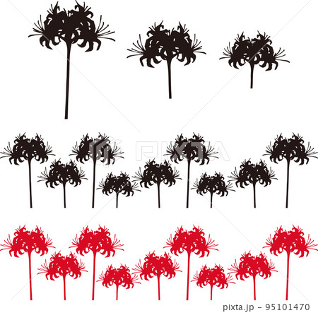 ヒガンバナのイラスト素材セット　シルエット　和柄　和風　秋　花　手描き　 95101470