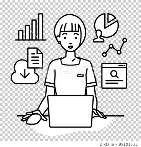 デスクでPCを前にリサーチ・データ分析・レポート作成をしているエステ店員・受付・接客係の女性 95101518