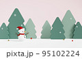 3D rendering snowman with cute papercut Christmas tree background. 95102224