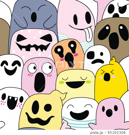 cute ghost pattern, colorful  , Illustration, Cute hand drawn doodles ,Seamless 95102306