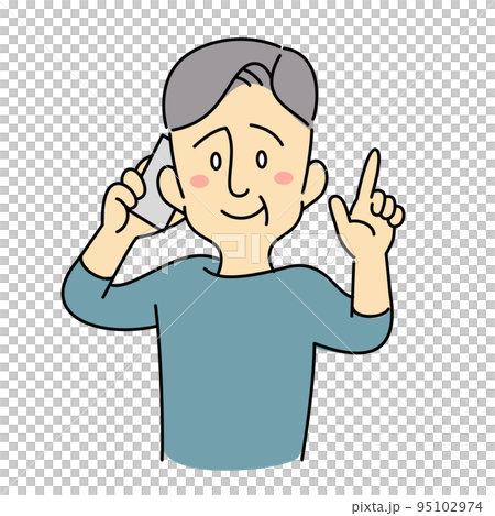 An elderly man who agrees with the explanation on the smartphone 95102974