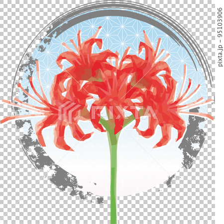 手書きの赤い彼岸花　秋　手描き　水彩　和風　和柄　墨の輪　イラスト素材 95103906