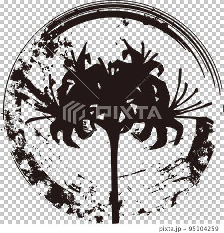Sumi-e cluster amaryllis silhouette autumn hand-drawn Japanese style Japanese pattern sumi circle illustration material 95104259