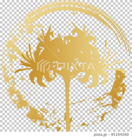 Sumi-e cluster amaryllis illustration, silhouette, autumn, hand-drawn, Japanese style, Japanese pattern, sumi circle, material 95104260