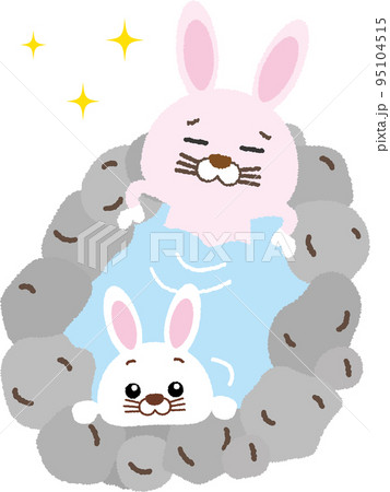 ゆったりと温泉につかるかわいいうさぎの親子 ゆったりと温泉につかるかわいいうさぎの親子 95104515