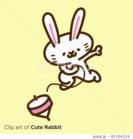 ウサギのキャラクターイラストシリーズ　「コマを回すウサギ」 95104524