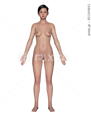 女性　裸　正面 手を開き直立する全裸の女性、正面のイラスト素材 [95104841 ...