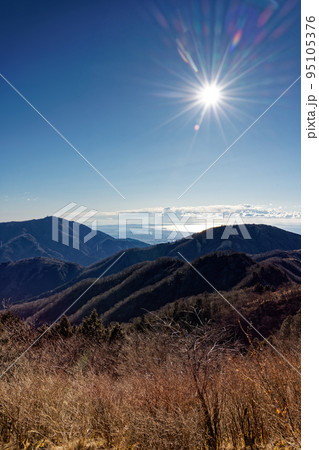 丹沢表尾根から見る大山・三ノ塔と湘南の海 95105376