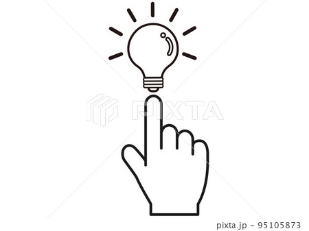 ひらめき,解決,電球,注目,指,決定,電気,アイデア,発見,発想,電源,思いつく,チェック,なるほど 95105873