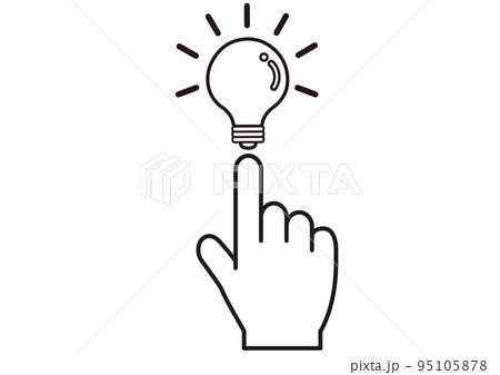 ひらめき,解決,電球,注目,指,決定,電気,アイデア,発見,発想,電源,思いつく,チェック,なるほど 95105878
