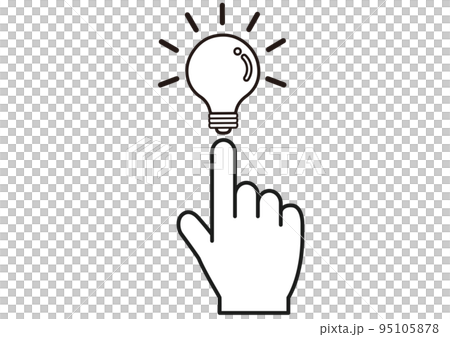 ひらめき,解決,電球,注目,指,決定,電気,アイデア,発見,発想,電源,思いつく,チェック,なるほど 95105878