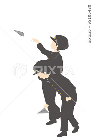 紙飛行機を飛ばす学生服の少年達 95106480