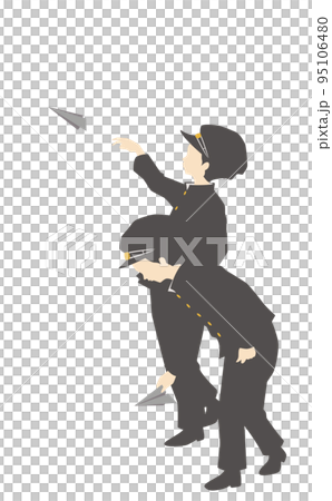 紙飛行機を飛ばす学生服の少年達 95106480