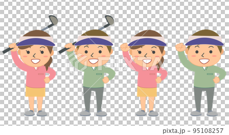 Male and female golf players posing in a fist pump 95108257