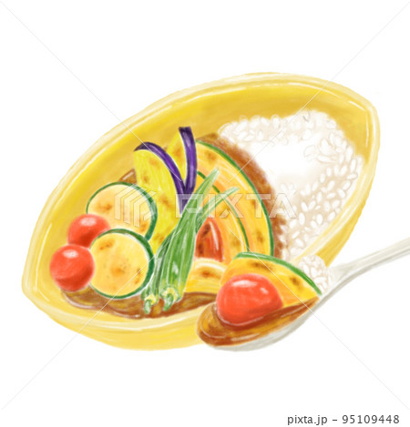 水彩風・夏野菜たっぷりのカレーライスのイラスト 95109448