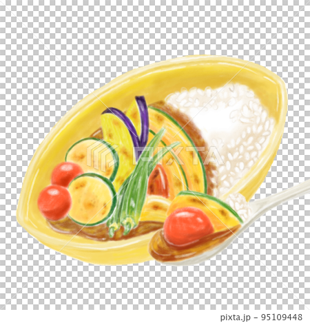 水彩風・夏野菜たっぷりのカレーライスのイラスト 95109448