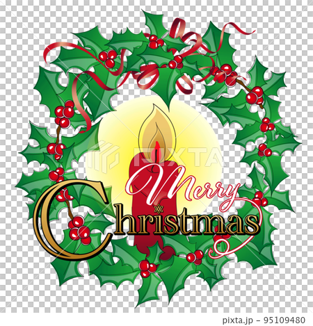 Vector illustration of a Christmas wreath of holly and candles 95109480