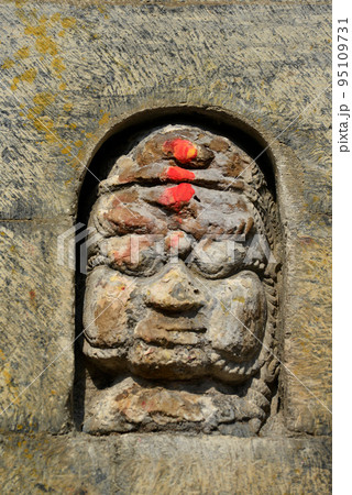 Stone relief, sculpture of Shiva the destroyer in Pashupatinath, Nepal, now destroyed after the earthquake that hit Nepal Stone relief, sculpture of Shiva the destroyer in Pashupatinath, Nepal, now destroyed after the earthquake that hit Nepal 95109731