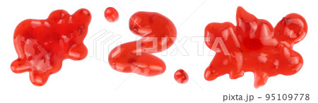 Red strawberry jam isolated on white background with full depth of field, Top view. Flat lay 95109778