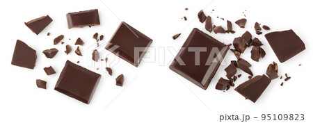 piece of chocolate isolated on white background. . Top view. Flat lay. piece of chocolate isolated on white background. . Top view. Flat lay. 95109823