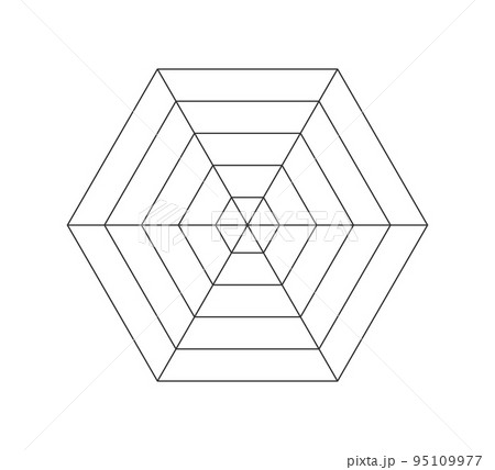 Hexagonal radar or spider diagram template. Hexagon graph. Flat spider mesh. Blank six sided radar chart. Kiviat diagram for statistic and analitic. Vector illustration isolated on white background 95109977