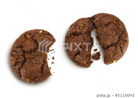 chocolate cookies broken isolated on white background with full depth of field. Top view. Flat lay 95110043