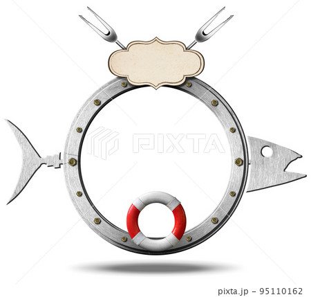 Template for Seafood Menu in the Shape of a Fish Isolated on White Background Template for Seafood Menu in the Shape of a Fish Isolated on White Background 95110162