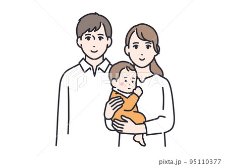 3人家族：若い夫婦と赤ちゃんのベクターイラスト素材 95110377