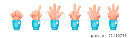 3D set of hand showing one to five fingers, fist 3D set of hand showing one to five fingers, fist 95110748