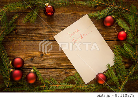 Christmas ornaments background, space for text 95110878
