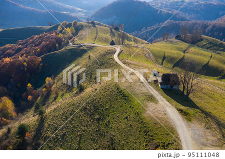 Aerial view of autumn countryside scene Aerial view of autumn countryside scene 95111048